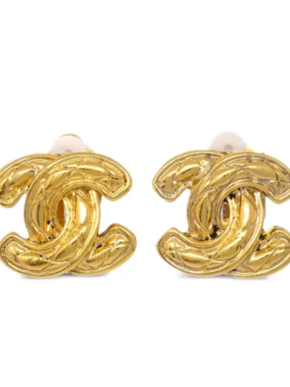 CHANEL authentic Gold Interlocking CC Logo Clip-On Earrings